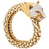 A diamond, ruby and enamel 18K yellow gold bracelet. 