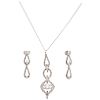 A diamond 14K white gold choker, pendant and pair of earrings set. 