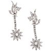 A diamond palladium silver pair of earrings. 