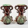 Pair of Caldas Portuguese Pottery Palissy Style Vases