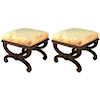 Wood Stools w Chinoiserie Upholstery, Pr