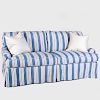 Blue and White Striped Cotton Upholstered Sofa 