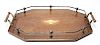 Octagonal Wood Serving Tray with Marquetry Urn