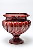 Large Footed Urn Redware w Burgundy Agate-Glaze
