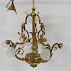Antique Gilt Bronze Chandelier With Etched Glass
