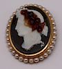 JEWELRY. 18kt Gold and Sardonyx Carved Cameo.