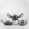 Three German Silver and Glass Center Bowls