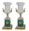 (2) Pair of French Ormolu Mounted Cut Glass Urns