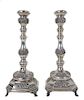 (2) Pair of Two Silver Floral Design Candlesticks