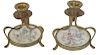 (2) Two Brass And Porcelain Insert Candle Sticks