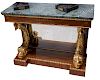 Marble Top Console Table Gilt Accents - Dolphin