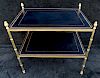 2 TIER BRASS LEATHER TOP OCCASIONAL TABLE 