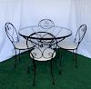 WROUGHT IRON GLASS TOP TABLE & 4 CHAIRS