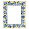 FRAME. MEXICO, 19th CENTURY. Talavera mosaics, white and blue decoration over yellow, with floral motifs. 5 x 5 in