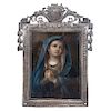 THE SORROWFUL VIRGIN. MEXICO, BEGINNING OF THE 19TH CENTURY. Oil on zinc plate. Silver frame. 5 x 3.5 in
