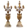 A PAIR OF CANDLESTICKS. FRANCE, END OF THE 19TH CENTURY. NAPOLEON Style. Golden bronze with alabaster base. Pieces: 2. 33.4 in