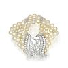 A Diamond and Cultured Pearl Multistrand Bracelet