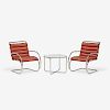 LUDWIG MIES VAN DER ROHE FOR KNOLL PAIR OF MR LOUNGE CHAIRS AND SIDE TABLE
