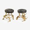 PAIR OF GILT PAINTED ANTLER STOOLS