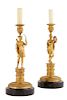 Pair of Empire bronze figural candlestick lamps