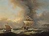 THOMAS LUNY (British, 1759-1837) 
A Frigate Reefed Down, Passing the South Foreland Light Off Dover 
oil on canvas, 15 x 20 inches; ...