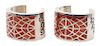 A Pair of Navajo Hollow Silver, Spondylus Coral Cuff Bracelets, J. Begay Length of each 5 1/8 x opening 1 1/4 x width 1 3/4 inch