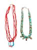 Two Santo Domingo Necklaces Length of first 26 inches, joclas 2 1/2 inches.