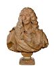 A large French terracotta bust of Moliere