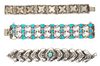 Four Mexican Silver Bracelets Length of longest 8 inches.