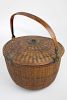 Rare and Unusual Covered Round Swing Handle Nantucket Basket, circa 1850-60