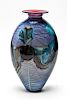 Richard Satava Blue Iris Art Glass Vase, Signed
