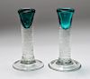 Pair of Art Glass Crackle Candlesticks, Signed, 2