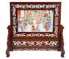 Chinese Framed Porcelain Plaque on Stand