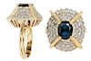 Diamond, 14kt Gold and Sapphire Ring