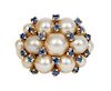 14kt Gold, Pearls and Sapphire Cluster Ring
