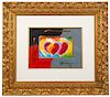 Peter Max 'Two Hearts' Mixed Media Painting