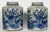 Pair, Large Chinese Blue & White Covered Tea Jars