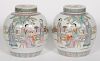Pair, Chinese Figural Lidded Poetry Ginger Jars