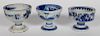 Three, Chinese Blue & White Footed Porcelain Bowls