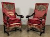 Pr., Large 19th C. Italian Walnut Throne Chairs