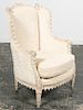 Louis XVI Style White Painted Upholstered Bergere