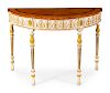 A George III Style Marquetry, Painted and Parcel Gilt Console Table