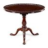 A Chippendale Style Carved, Pierced and Figured Mahogany Tilt-Top Tea Table