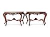 A Pair of Louis XV Style Carved Walnut Console Tables