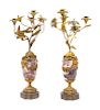 A Pair of Neoclassical Gilt Bronze Mounted Marble Three-Light Candelabra