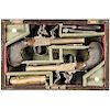 c. 1790-1800 PAIR of Russian Double Barrel Side-by-Side Flintlock Pistols + Case