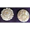 2 LARGE CARVED IRREDESCENT PEARL FLORAL BUTTONS