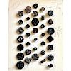 1 CARD OF ASSORTED BLACK GLASS PICTORIAL BUTTONS