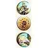 3 LARGE ENAMEL BUTTONS BY THE MOTIWALA BROTHERS