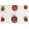 SMALL CARD OF OLD CINNABAR BUTTONS INCLUDING IN METAL
